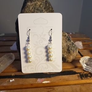 Handmade white beaded earrings